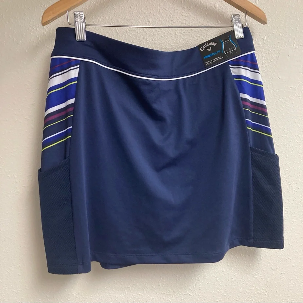 Callaway Women’s Skort Navy Blue Colorful Stripes Side Pockets Size M - Picture 2 of 15